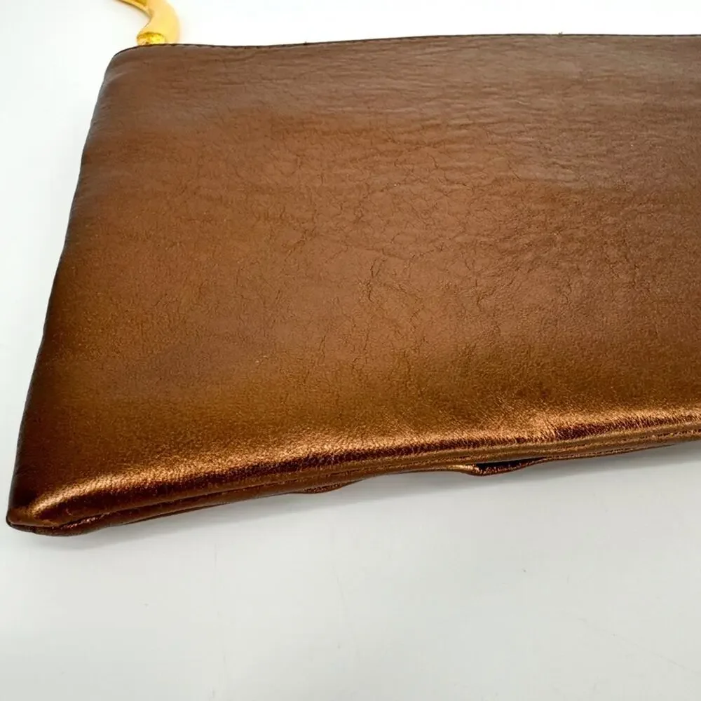Dominique Cohen Metallic Copper Pleated Clutch‎ with Chain and Horn Detail OS